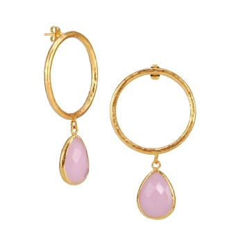 Fashionable earring made from brass, goldplated with Rosequartz